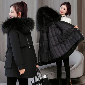 香港派克服女中長款內膽可拆卸棉服2024新款棉衣加厚冬季外套歐貨