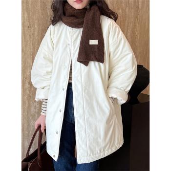 淺色簡約日雜風oversize工裝棉衣棉服女2024年新款冬季老錢風外套