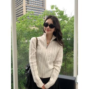 重磅推薦雙拉鏈baby小山羊絨針織開衫女麻花復古毛衣寬松加厚外套