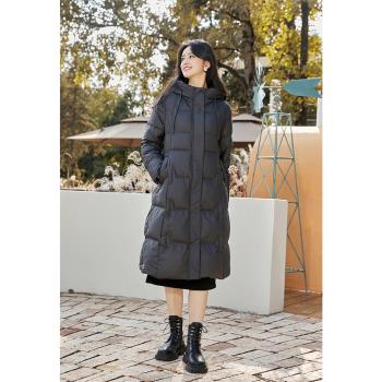 朵以2024冬季新款立領連帽羽絨服女長款90白鴨絨抽繩防風保暖外套