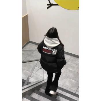 美式復古hiphop黑色羽絨服女秋冬季2024年新款設計感小眾加厚棉服