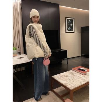 奶白色立領寬松保暖外套羽絨馬甲