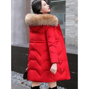 女裝時尚中長款真狐貍毛領羽絨服