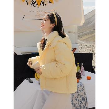 黃色短款羽絨服棉服冬季女小個子加厚外套2024年新款爆款寬松棉衣