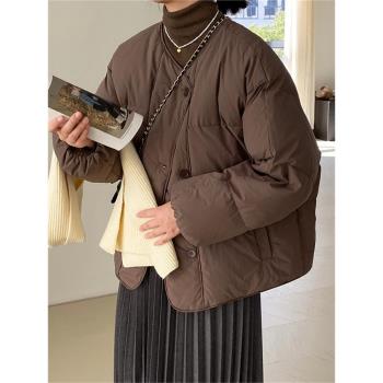 90白鴨絨無領麵包羽絨服女冬季小個子短款設計感時尚加厚保暖外套