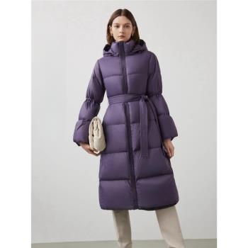 朗家霍爾多巴吉白鵝絨羽絨服冬新款寬松系帶廓形中長款外套大衣女