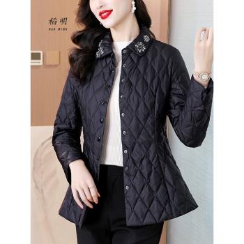 韓版輕薄黑色棉衣棉服女冬季2023年新款媽媽冬裝短款外套女秋冬款