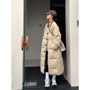 加厚保暖卡其色羽絨棉服女2025冬季長款棉襖小眾棉衣麵包服外套潮