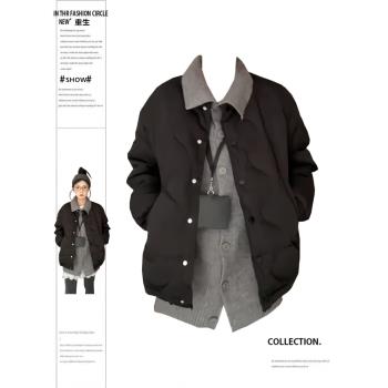 大碼2024秋冬季新款加厚羽絨棉服外套女慵懶風開衫毛衣內搭兩件套