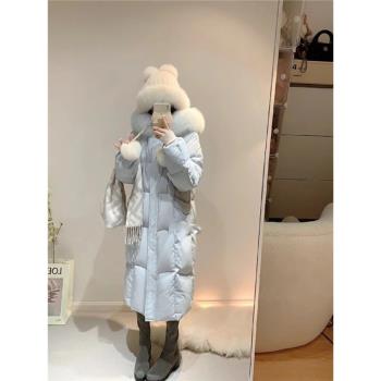 大毛領貂子毛白鴨絨羽絨服女中長款冬季新款今年流行高階加厚外套