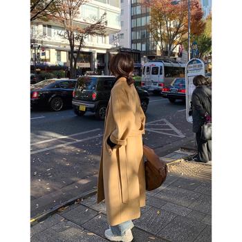 雙面羊絨呢子大衣女中長款小個子2024新款冬季高階感加厚毛呢外套