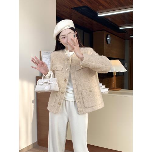 圈圈羊毛90白鴨絨小香風羽絨服外套女2025年冬季新款韓版上衣