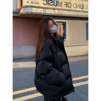 黑色短款羽絨服女2024年冬季新款韓版小個子加厚白鴨絨麵包服外套