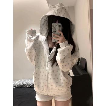 chic白色外套春秋季寬松連帽衛衣