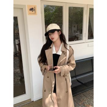 九田櫻子春經典復古高級韓版寬松卡其色氣質中長款風衣外套小個子