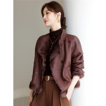2024年冬季新款海寧真皮原生態小湖羊皮毛一體外套女裝雙面穿短款