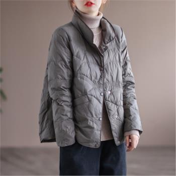 90白鴨絨寬松顯瘦短外套羽絨服女冬季時尚立領保暖壓紋短款上衣