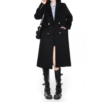 黑色毛呢外套女設計感百搭修身小個子2024冬季新款韓版呢子大衣