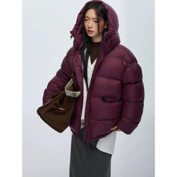 2024高階感95%白鴨絨羽絨服女短款連帽寬松加厚抗寒保暖麵包外套
