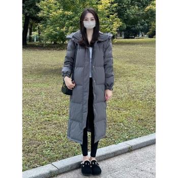 白鴨絨黑色羽絨服男女超長款過膝加厚2024年冬季新款情侶藝考中戲