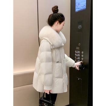 高階時尚超大毛領中長款羽絨服