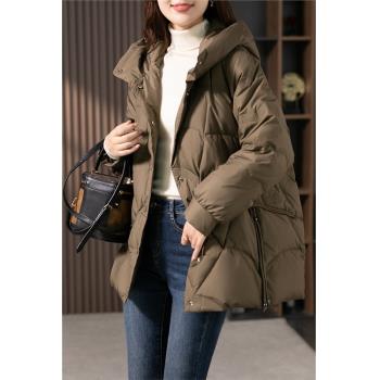 時尚90白鴨絨連帽羽絨服女短款2024冬季新款菱格小個子外套