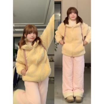 搖粒絨外套女秋冬季加絨加厚羊羔毛羊羔絨內膽雙面毛絨毛毛棉服厚