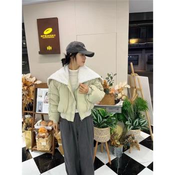 羊羔毛領羽絨服女短款天使之翼設計感披肩設計2024冬季新款外套