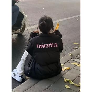 2024年新款黑色立領羽絨棉服棉衣女冬季加厚保暖夾棉寬松棉襖外套