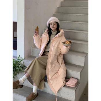 超好看羽絨服女2024新款中長款白鴨絨韓版加厚連帽小清新冬季外套