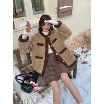 保暖加厚甜美超好看羊羔毛短外套女2024冬新款小個子今年流行棉衣