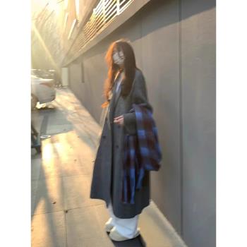 灰色大衣女外套秋冬高階感毛呢風衣冬季加厚小個子韓系長款高個子