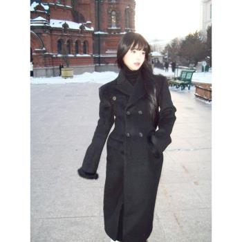 大碼法式復古赫本風高級感毛呢外套女冬季名媛收腰中長款呢子大衣