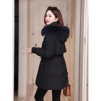 羽絨服女中長款2023新款大毛領小個子收腰顯瘦加厚白鴨絨冬季外套