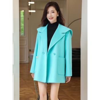 小個子短款雙面羊毛絨大衣女款2024新款秋冬季休閑大翻領毛呢外套