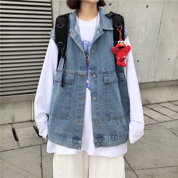 馬甲外套女春季2024新款港風復古工裝牛仔馬夾寬松外穿背心坎肩潮