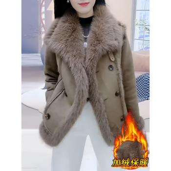 皮草女款2024新款冬季加厚加絨羊羔毛絨外套小個子顯瘦時髦大衣潮