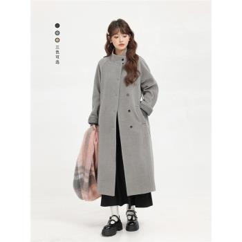 XinmonLee高階感格紋拼接袖口冬季加厚毛呢外套氣質赫本風呢大衣