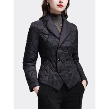 2024冬裝輕薄羽絨棉服女高檔時尚洋氣修身顯瘦訂珠西裝領棉服外套