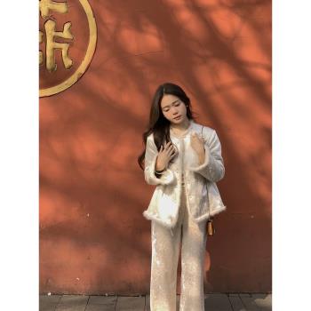新中式國風醋酸刺繡桑蠶絲水貂毛棉服女秋冬款高級感夾棉保暖外套