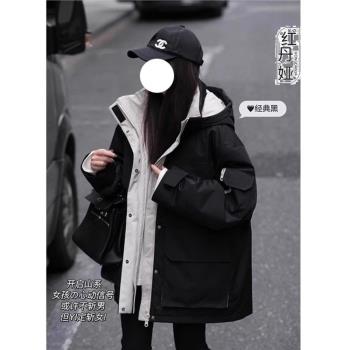 法國Rouje Moaks 沖鋒衣工裝棉服女2024年冬季加厚寬松黑色外套女