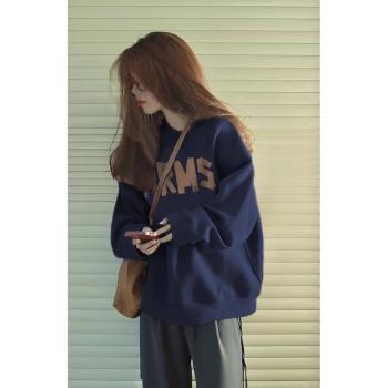 美式復古無帽重磅山東即墨衛衣女秋冬加絨加厚小個子oversize外套