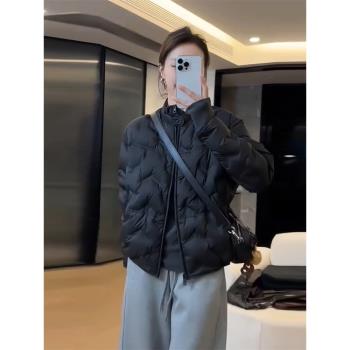 韓系穿搭高階感黑色立領棉衣外套女2025春季新款氣質加厚保暖棉服