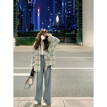 2025新款秋季女裝格子襯衫外套式長袖夏季穿搭法式防曬上衣高階感