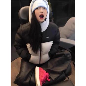 KSKM白色棉服外套女2024新款秋冬戶外情侶款加厚保暖連帽麵包服