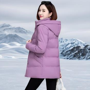 2024年新款高檔棉襖連帽外套羽絨棉服女中長款加厚媽媽裝秋冬新品