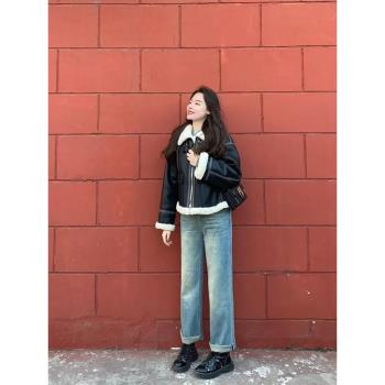 加絨加厚皮衣外套女冬季高階感小個子皮毛一體夾克酷颯風機車上衣