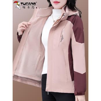 啄木鳥登山服外套女三合一可拆卸金貂絨2024冬季新款中年媽媽夾克