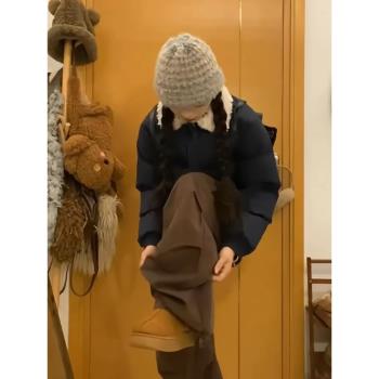 超好看棉服女2024年新款冬季小個子棉襖美式復古風羊羔毛棉衣外套