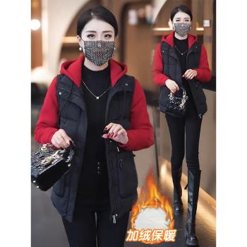 2024冬季新款拼接連帽棉服外套女裝今年流行別致中年媽媽保暖上衣